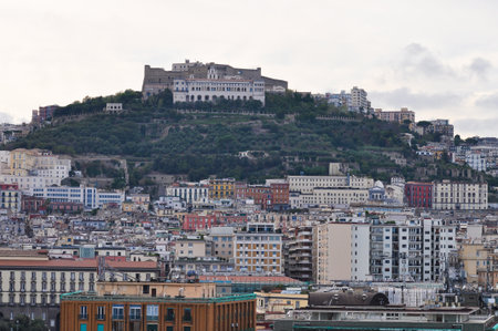 Castel Sant'Elmo and Certosa di San Martino on the top of the city in Naples, Italyの写真素材