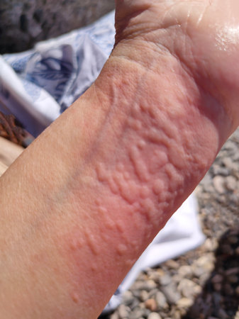 Skin Allergy Symptoms of patient - the result of contact with blooming blue-green algae...