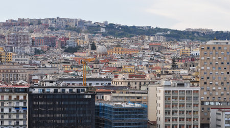 Aerial View of roof, street, building of Napoli at Italyの写真素材