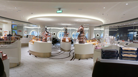 Barcelona, Spain - September 26, 2025: Interior of the chocolate bar in cruise ship MSC World Europaのeditorial素材