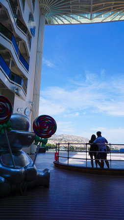 Valletta, Malta - September 24, 2025: Beautiful view of deck and promenade from MSC WORLD EUROPA cruise ship.のeditorial素材