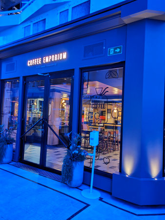 Valletta, Malta - September 24, 2025: Beautiful view of illuminated deck and promenade from MSC WORLD EUROPA cruise ship.のeditorial素材