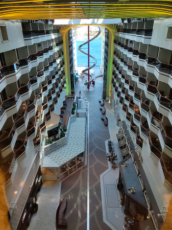 Valletta, Malta - September 24, 2025: Beautiful view of deck and promenade from MSC World Europa...