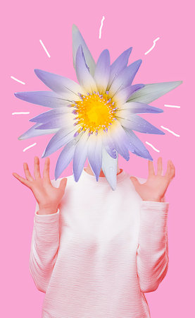 Flower as head. Human emotions, facial expression concept.の写真素材