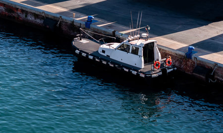 Coastal safety, salvage and rescue boat at the port.