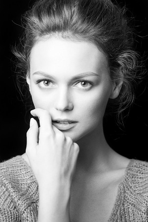 black and white portrait of beautiful girl with accessoryの写真素材