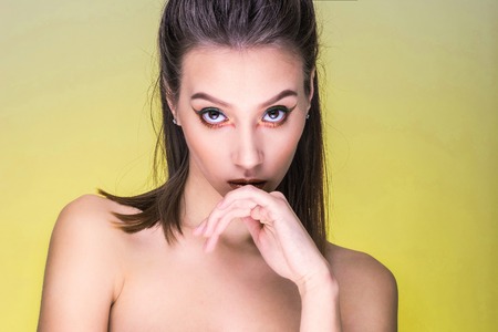 Asian beauty face closeup portrait with clean and fresh eyesの写真素材