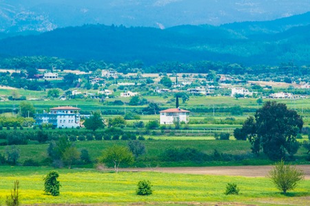 Beautiful landscape in the morning on a background of mountainsの写真素材