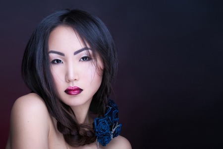 Portrait of the beautiful asian girl with creative art makeupの写真素材