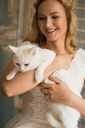 Beautiful bride outdoors in a forest.の写真素材