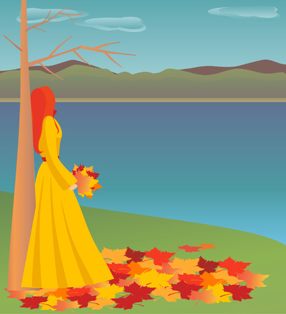 girl autumn vector illustrationのイラスト素材