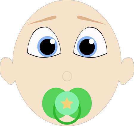 Cute adorable newborn baby face girl boy infant child cartoon character with big eyes and a pacifierのイラスト素材