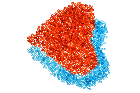 Hearts from red and blue beads