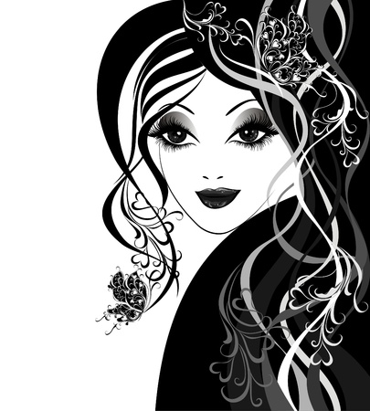 Beautiful women with butterflies in hairのイラスト素材