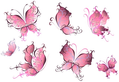 Set of pink butterflies isolated on a white backgroundのイラスト素材