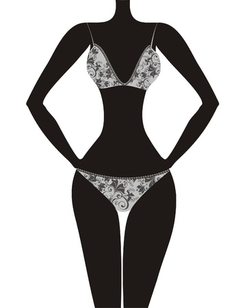 Vector illustration of a woman in bikini  Underwear with floral ornament のイラスト素材