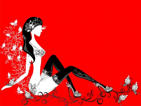 Sensuality girl in stockings and high heelsのイラスト素材
