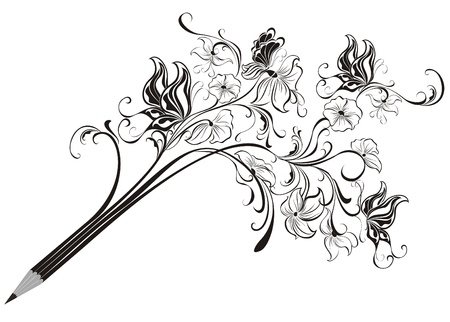 Creative floral pencil  Art concept, illustrationのイラスト素材