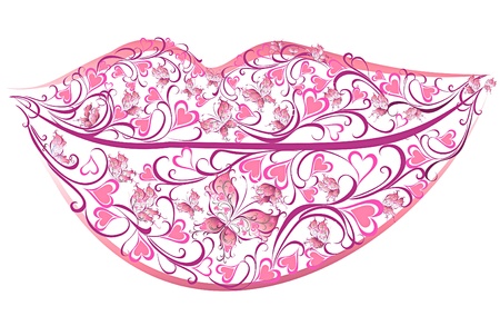 	Sensuality lips. Flower lips with butterfliesのイラスト素材