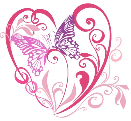 Beautiful heart with floral ornament, Element for design, vector image のイラスト素材