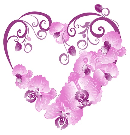 Heart from purple orchid. Vector Valentines card. のイラスト素材