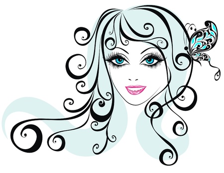 Beautiful young girl with butterfly in hair  Beauty girl face with butterflyのイラスト素材