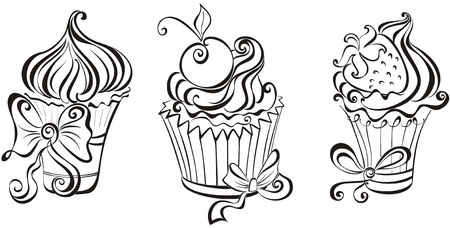 Set of black and white cupcakesのイラスト素材
