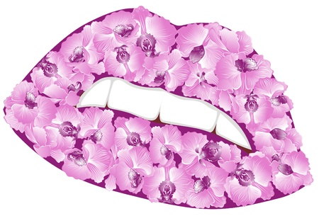 Sensuality lips in orchidsのイラスト素材