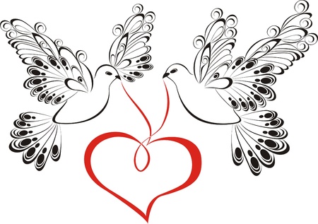 Two love dove with heart