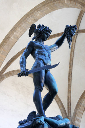 Perseus with the head of Medusa Gorgon in Loggia Lanzi, Piazza della Signoria, Florence, Italyのeditorial素材