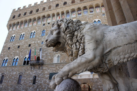 Lion near Palazzo Vecchio in Florence  Italy  Europe のeditorial素材