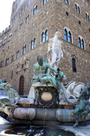 Fountain of Neptune on Piazza della Signoria, Florence, Italyのeditorial素材