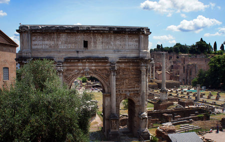 Arch of Emperor Septimius Severus and the Roman Forum in Rome, Italyのeditorial素材