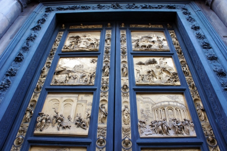 Gates of Paradise with Bible stories on door panels of Duomo Baptistry, Florence, Italy    のeditorial素材