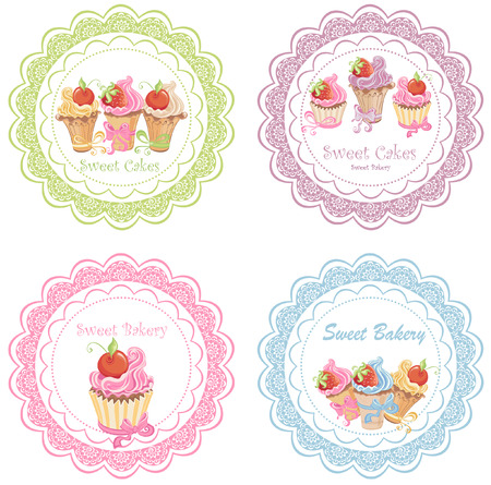Collection of retro various cupcakes labels のイラスト素材