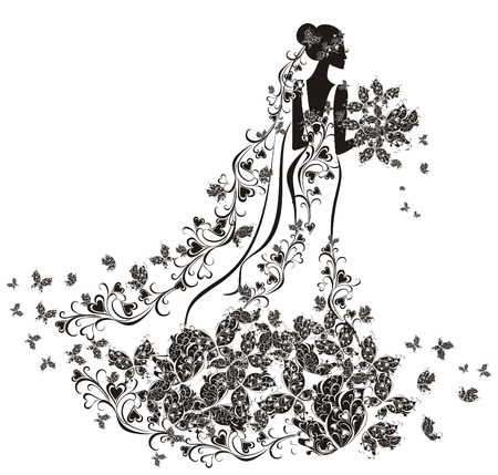 Wedding background - bride in floral dress のイラスト素材