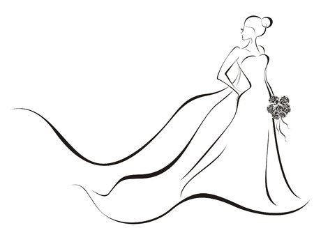 Wedding background - bride in floral dressのイラスト素材