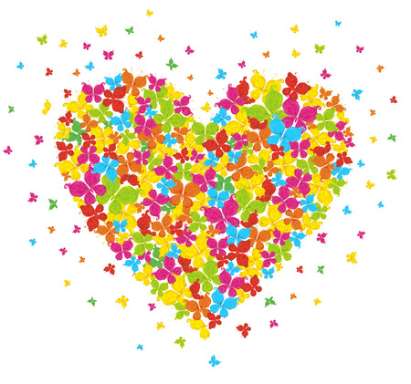 Floral Love Shape. Heart of butterflies. Vector illustration. のイラスト素材