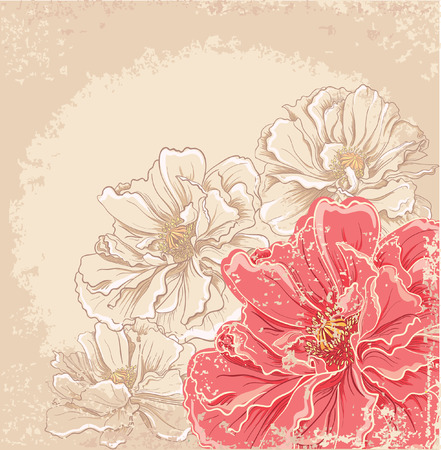 Hand drawn floral background with red roses flowers のイラスト素材