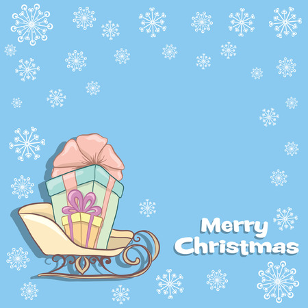 Christmas greeting card. Sleigh with gifts. Merry Christmas vector illustration.のイラスト素材