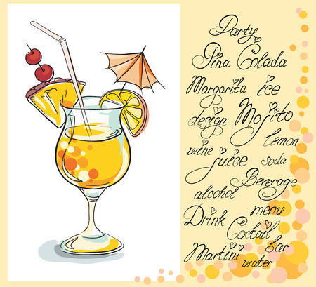 Vector hand drawn illustration of tropical cocktail.のイラスト素材