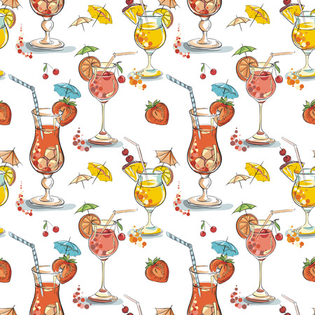 Vector seamless pattern with hand drawn cocktails and berriesのイラスト素材
