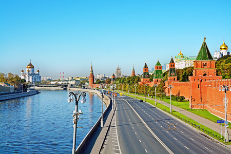 View on Moscow river and Moscow Kremlin in Moscow, Russiaの写真素材