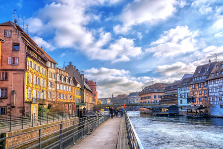Traditional half-timbered houses on the canals district La Petite France in Strasbourg, UNESCO World Heritage Site, Alsace, Franceのeditorial素材