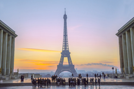 View of the Eiffel tower from Trocadero square in Paris, Franceのeditorial素材