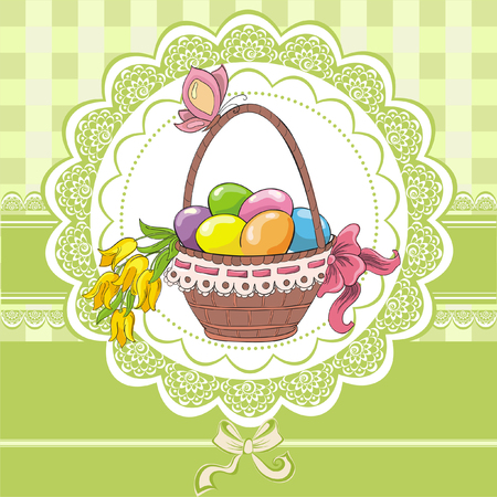 Easter vintage cards with basket and eggsのイラスト素材
