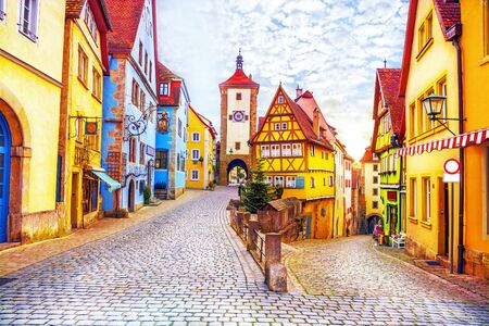 Picturesque medieval historic town in Bavaria, Germanyの写真素材