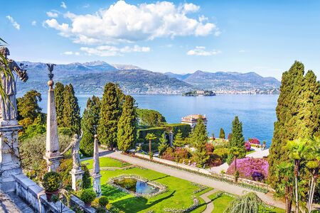 Beautiful Isola Bella island with flower garden on Lake Lago Maggioreの写真素材