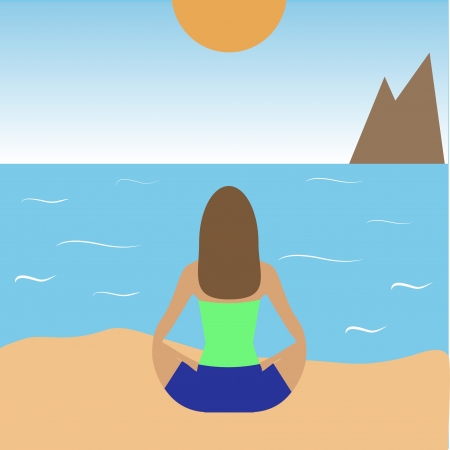 vector illustration of girl practicing yoga on the beachのイラスト素材