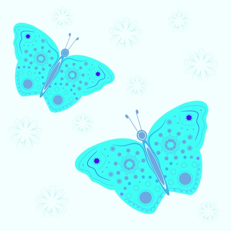 background with blue flowers and butterfliesのイラスト素材